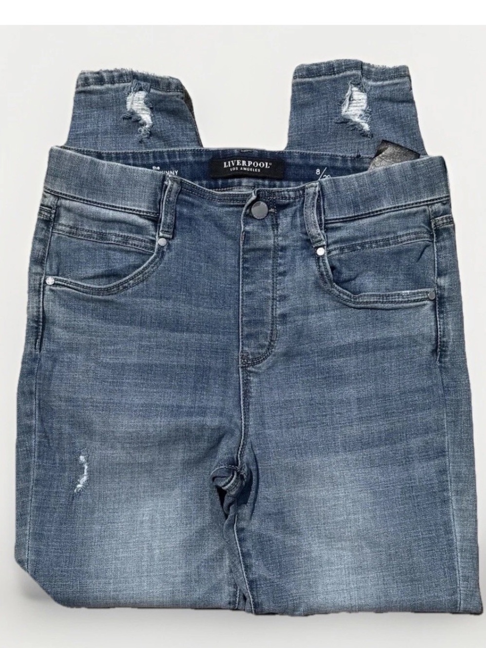 (8) LIVERPOOL Los Angeles Medium Blue Distressed Stretch Ankle Skinny Jeans